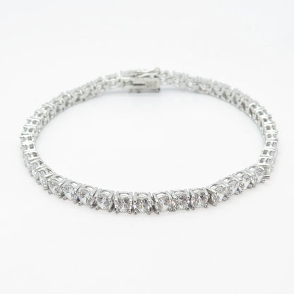 925 Sterling Silver C Z Round Tennis Link Bracelet 7.75"