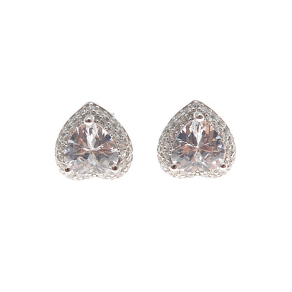 925 Sterling Silver Heart & Round-Cut C Z Stud Earrings