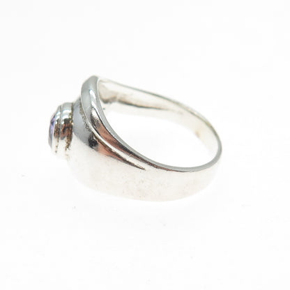 925 Sterling Silver Vintage Nano Amethyst Modernist Ring Size 8