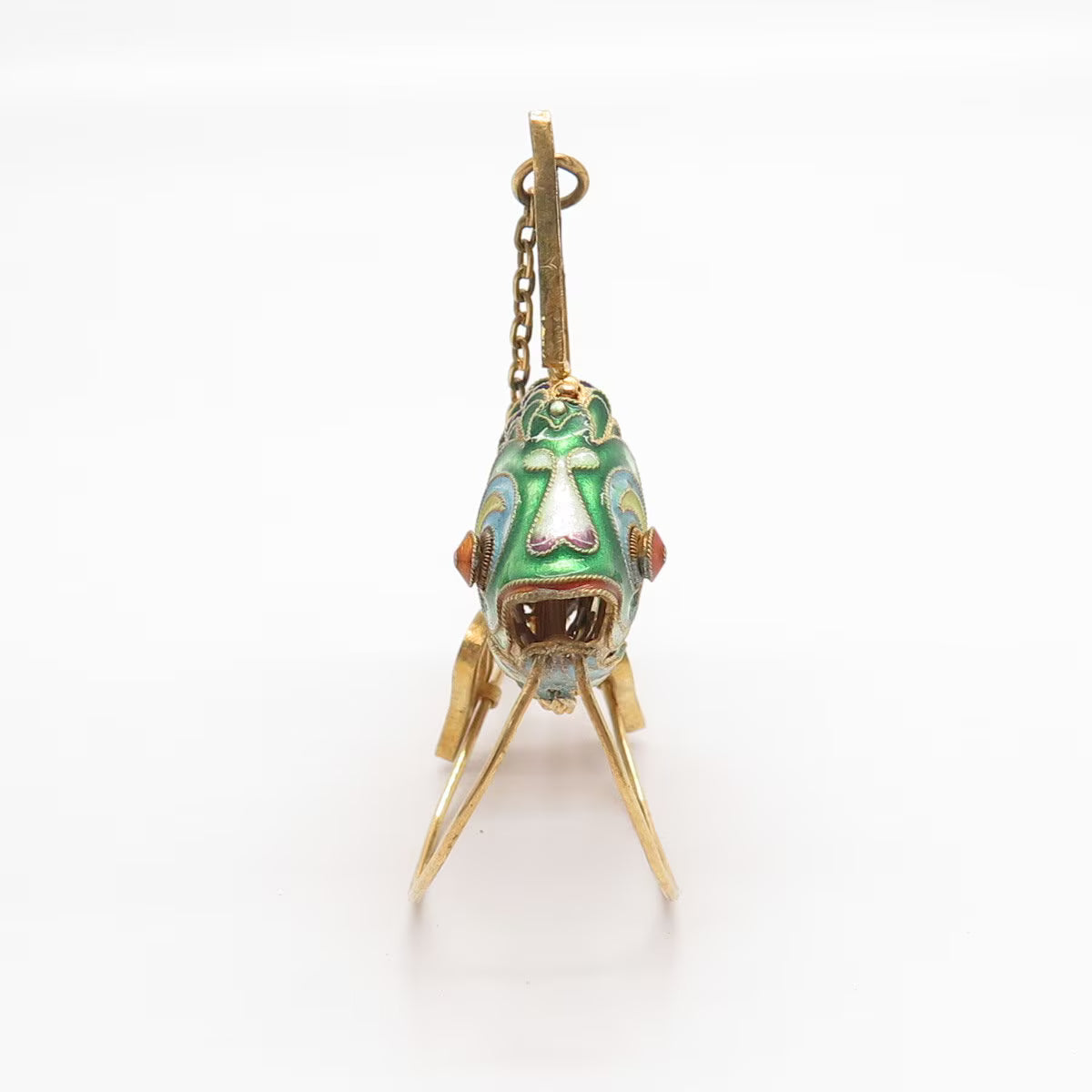 925 Sterling Silver Gold Plated Antique Enamel Articulated Chinese Koi Fish Fob