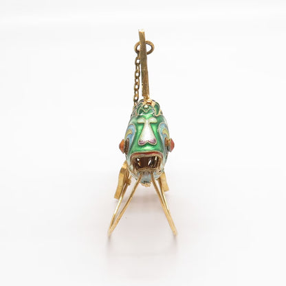 925 Sterling Silver Gold Plated Antique Enamel Articulated Chinese Koi Fish Fob