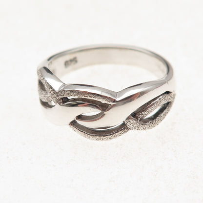 925 Sterling Silver Vintage Modernist Wavy Oxidized Ring Size 8