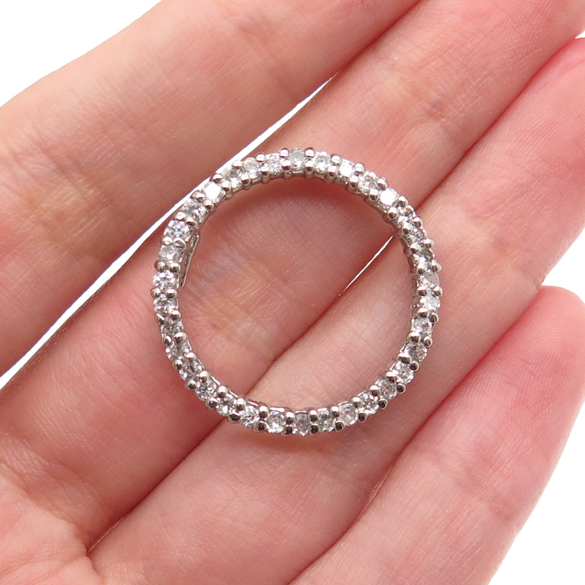 925 Sterling Silver Round-Cut C Z Circle of Life Slide Pendant