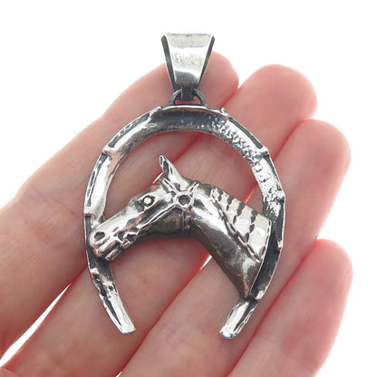 925 Sterling Silver Vintage Horseshoe Club Oxidized Pendant