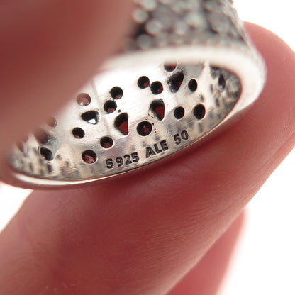 Pandora 925 Sterling Silver Round-Cut C Z Shimmering Leaves Ring Size 5.5