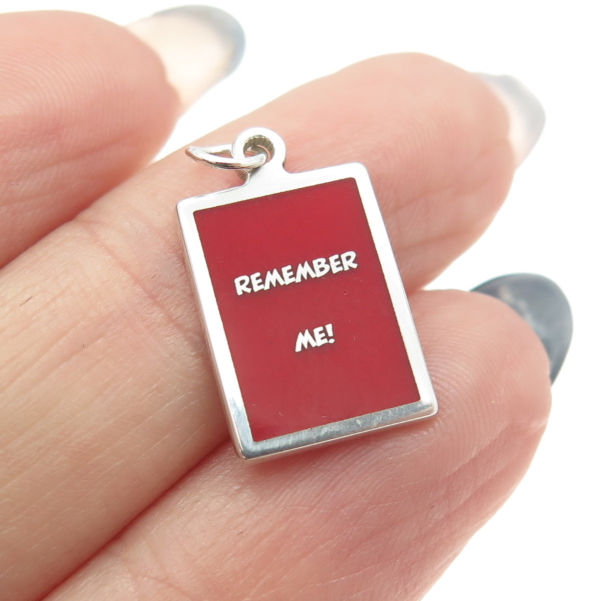 925 Sterling Silver Red Enamel "Remember Me!" Minimalist Charm Pendant