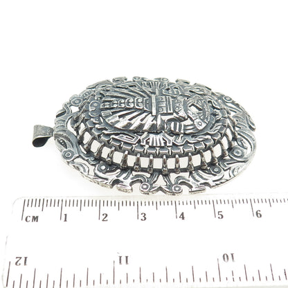 OROSA 925 Sterling Silver Vintage Aztec Oxidized Pin Brooch / Pendant