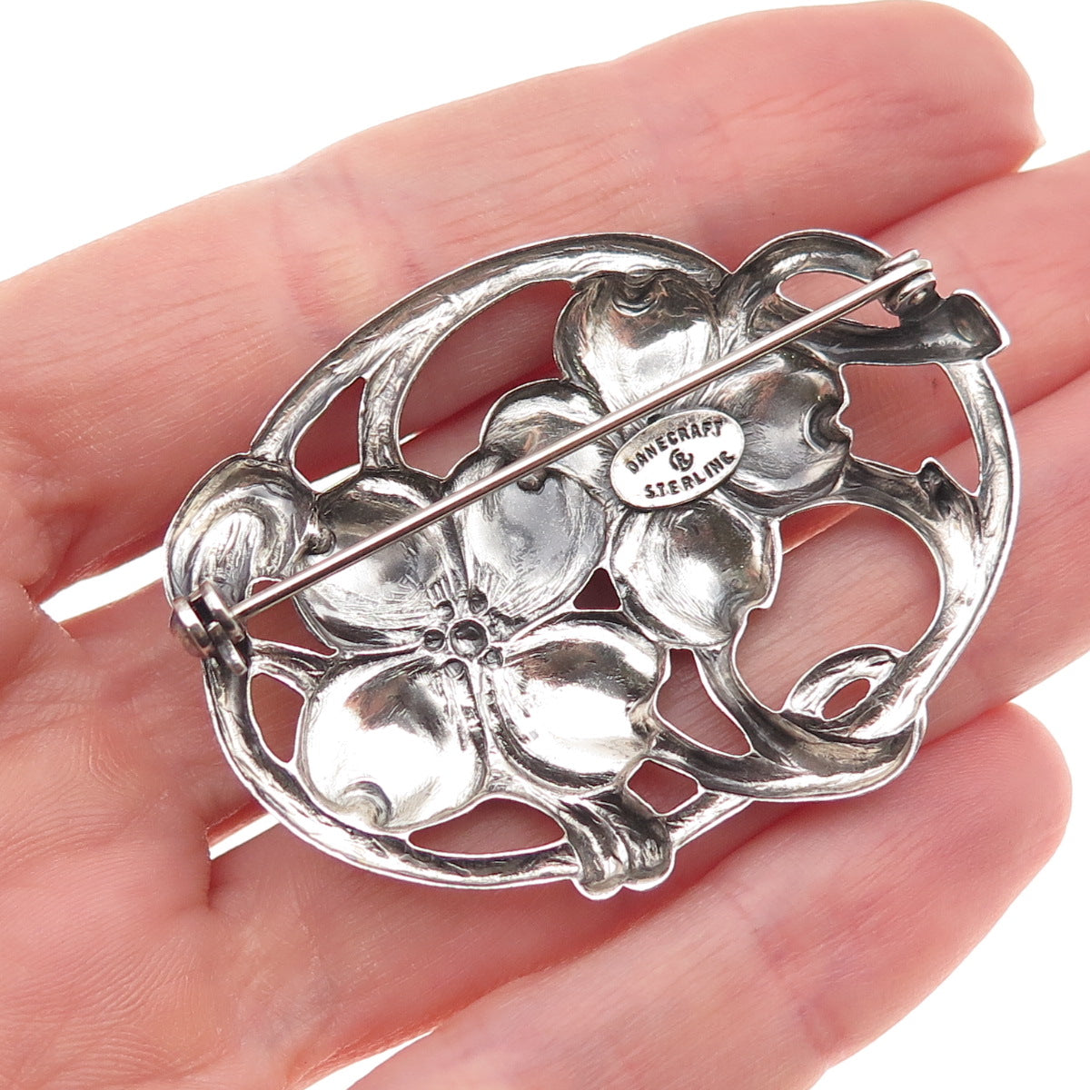 Danecraft Sterling Silver Antique Art Deco Dogwood Flower Oxidized Pin Brooch