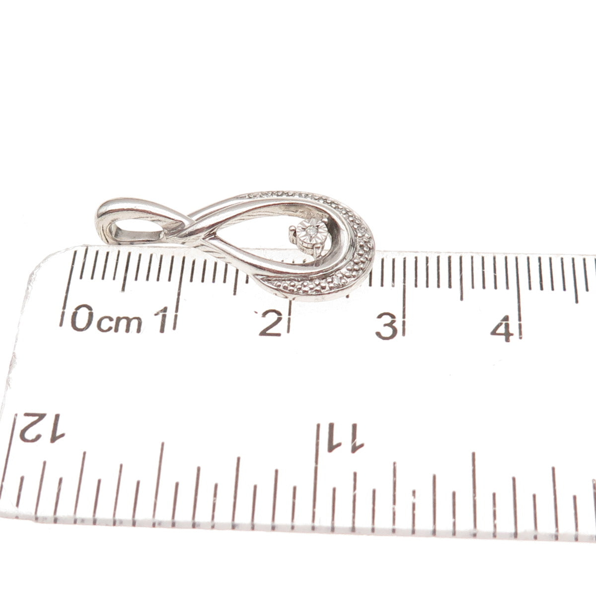 925 Sterling Silver Real Round-Cut Diamond Teardrop Charm Pendant