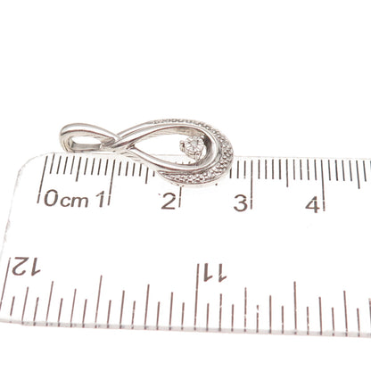 925 Sterling Silver Real Round-Cut Diamond Teardrop Charm Pendant