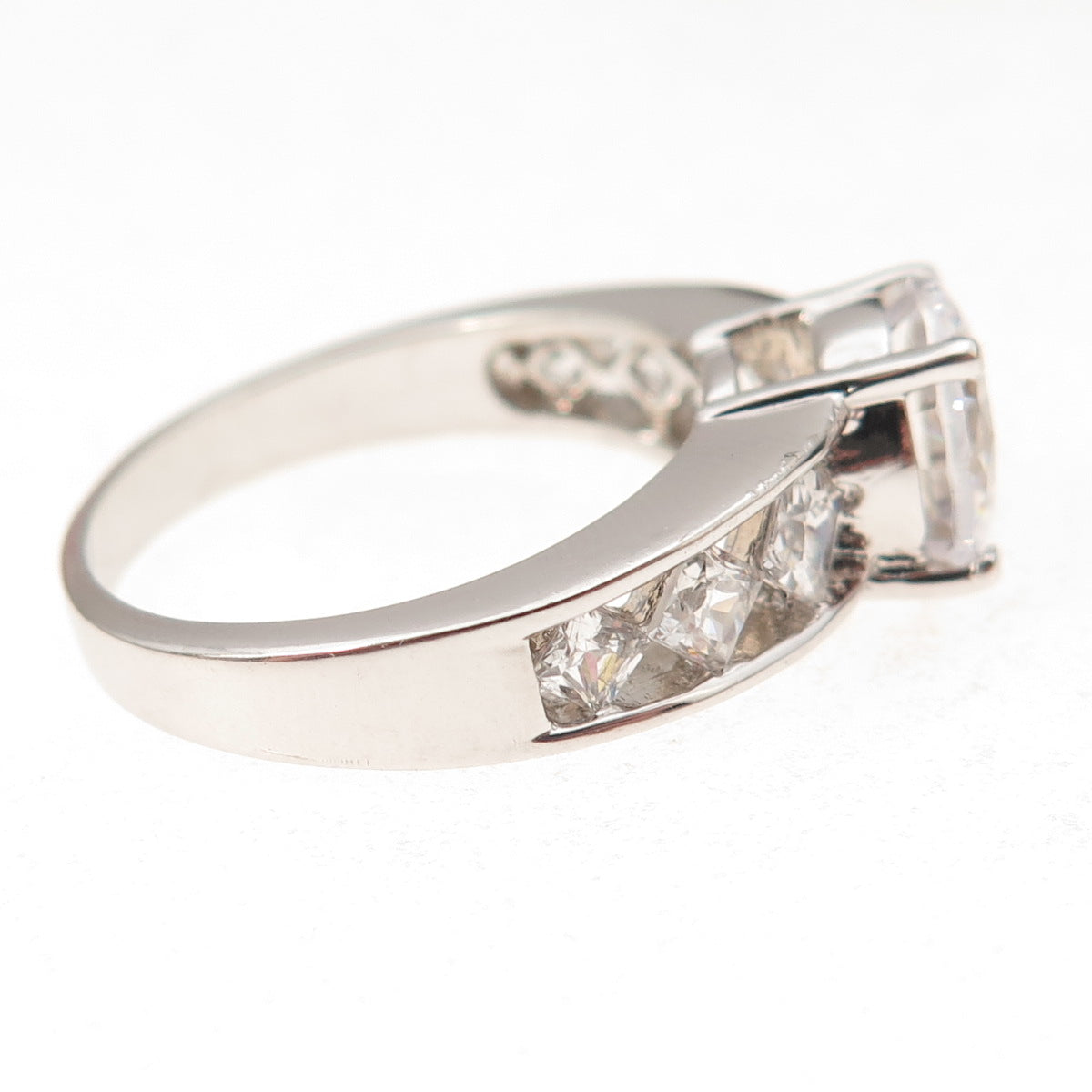 925 Sterling Silver Round & Princess-Cut C Z Engagement Ring Size 9