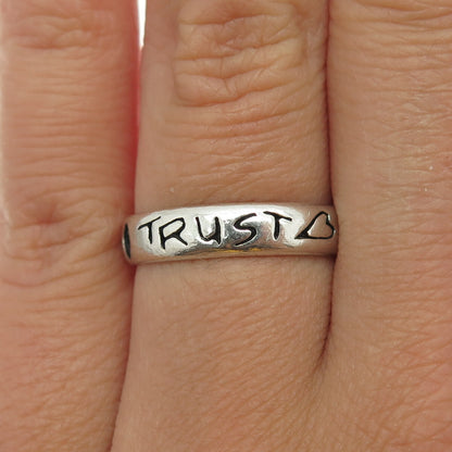 SHUBE 925 Sterling Silver Vintage "Trust" Band Ring Size 7.25