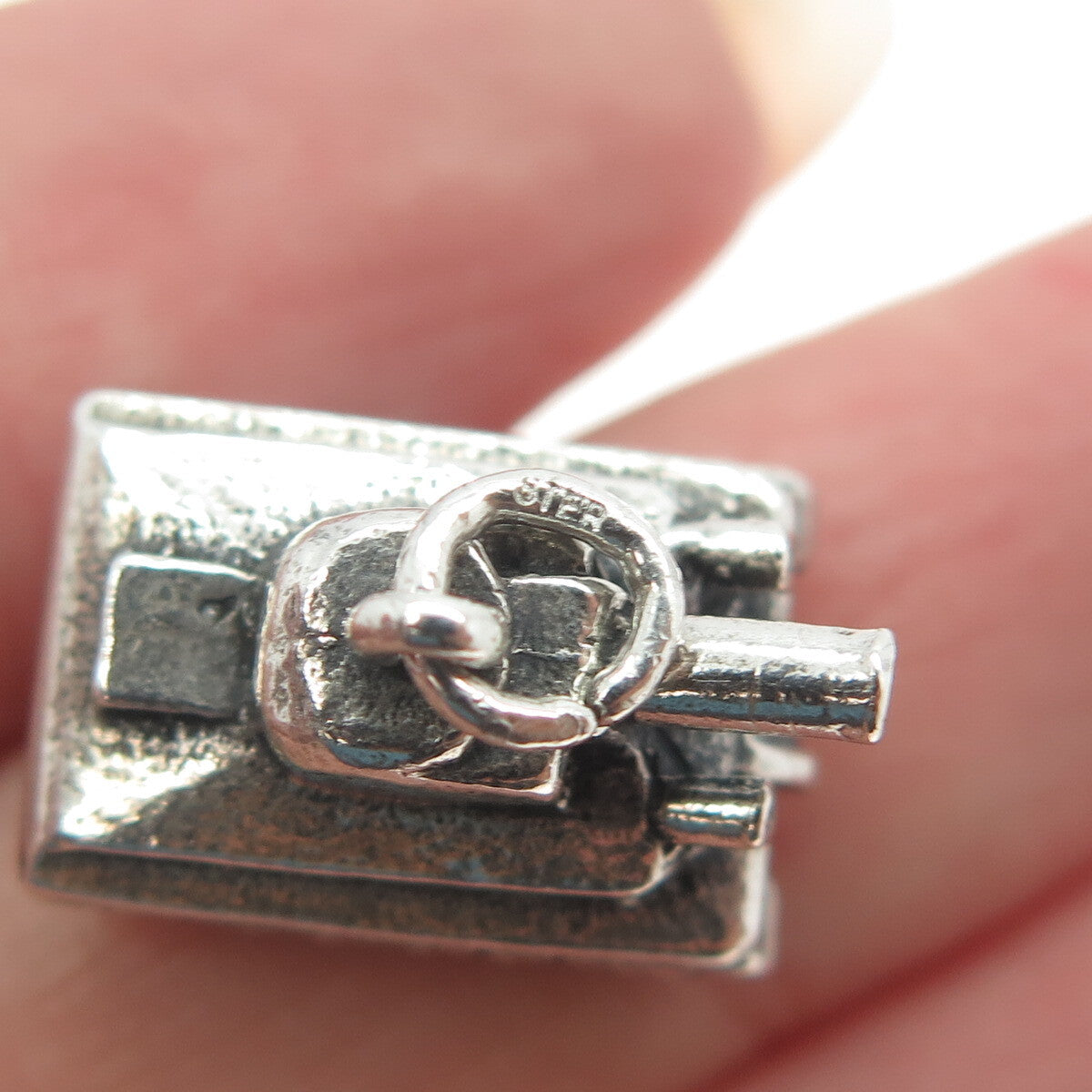 925 Sterling Silver Antique Art Deco Military Tank Minimalist 3D Charm Pendant