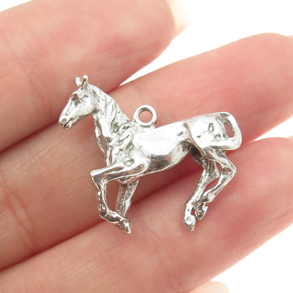 925 Sterling Silver Antique Art Deco Frisky Horse 3D Pendant