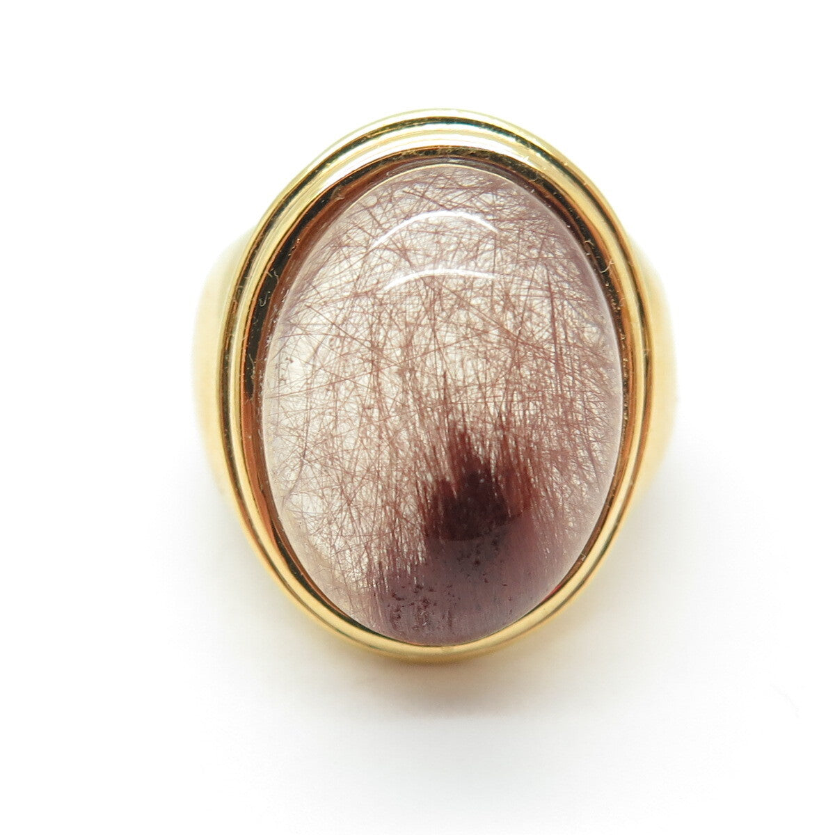 BADAVICI 925 Sterling Silver Gold Plated Real Rutilated Quartz Ring Size 7