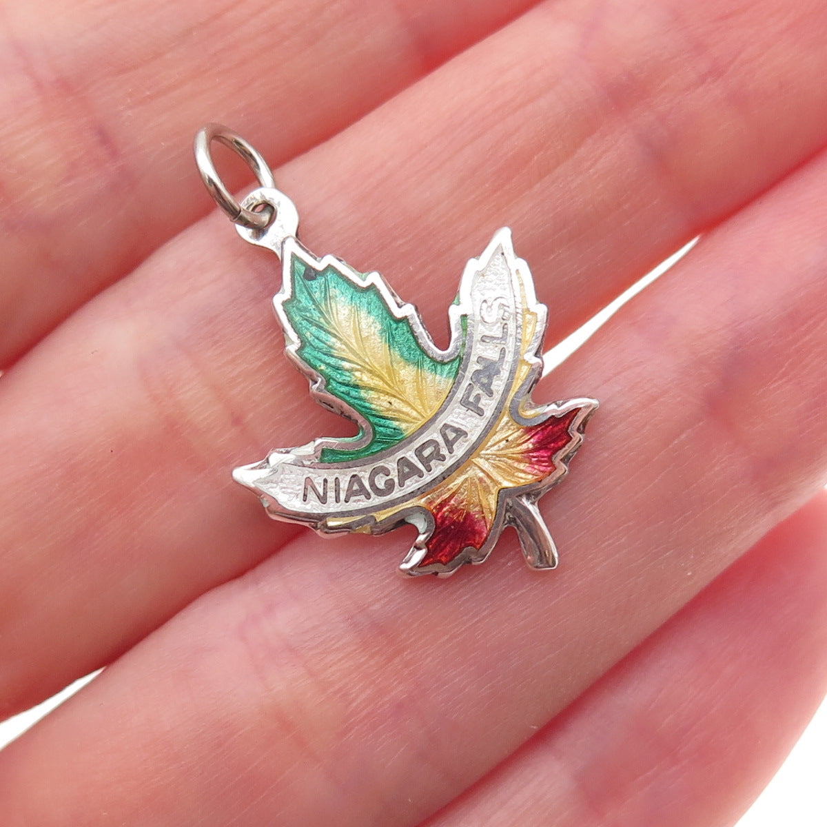 Breadner Co. Sterling Antique Art Deco Enamel Niagara Falls Maple Leaf Pendant