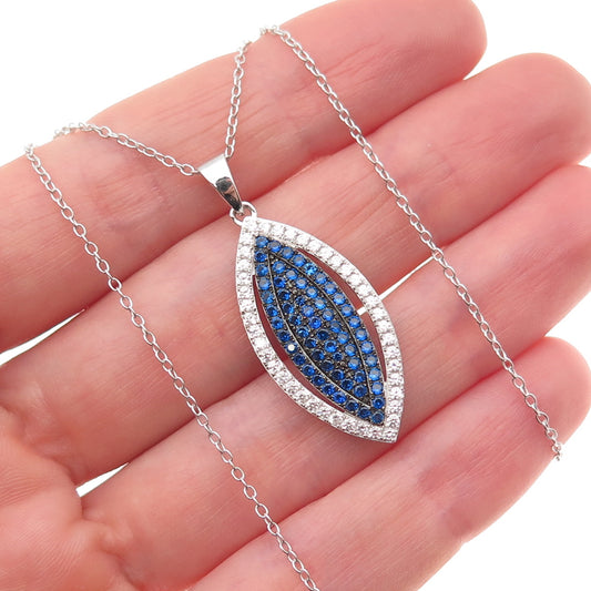 925 Sterling Silver Round-Cut Blue & White C Z Petal Cable Chain Necklace 18"