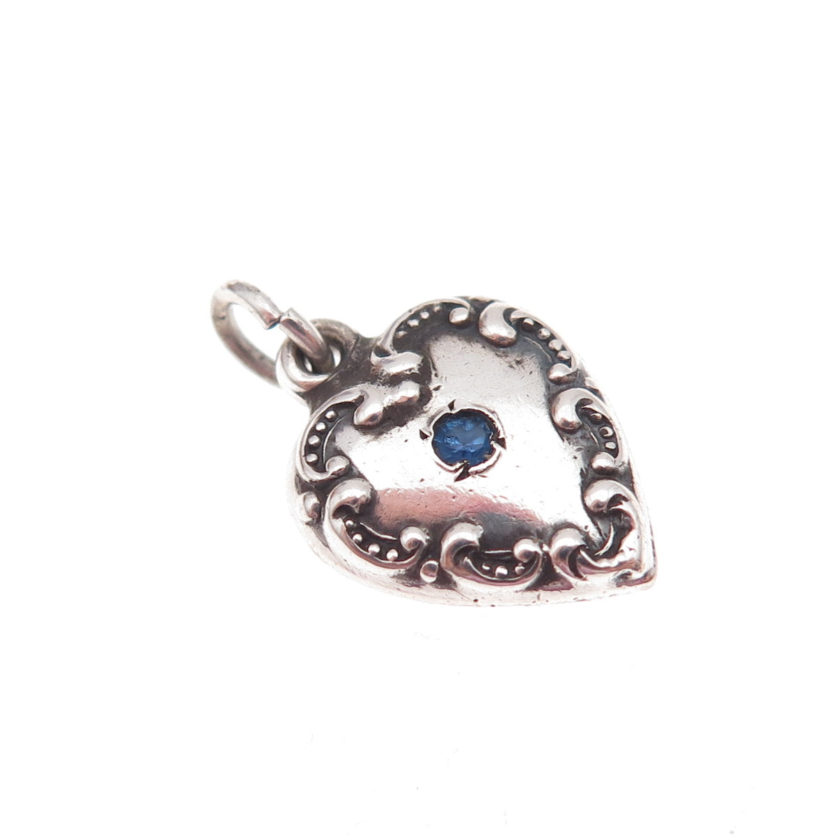 925 Sterling Silver Antique Art Deco Rhinestone Chatelaine Heart Charm Pendant