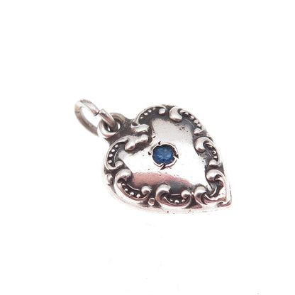 925 Sterling Silver Antique Art Deco Rhinestone Chatelaine Heart Charm Pendant