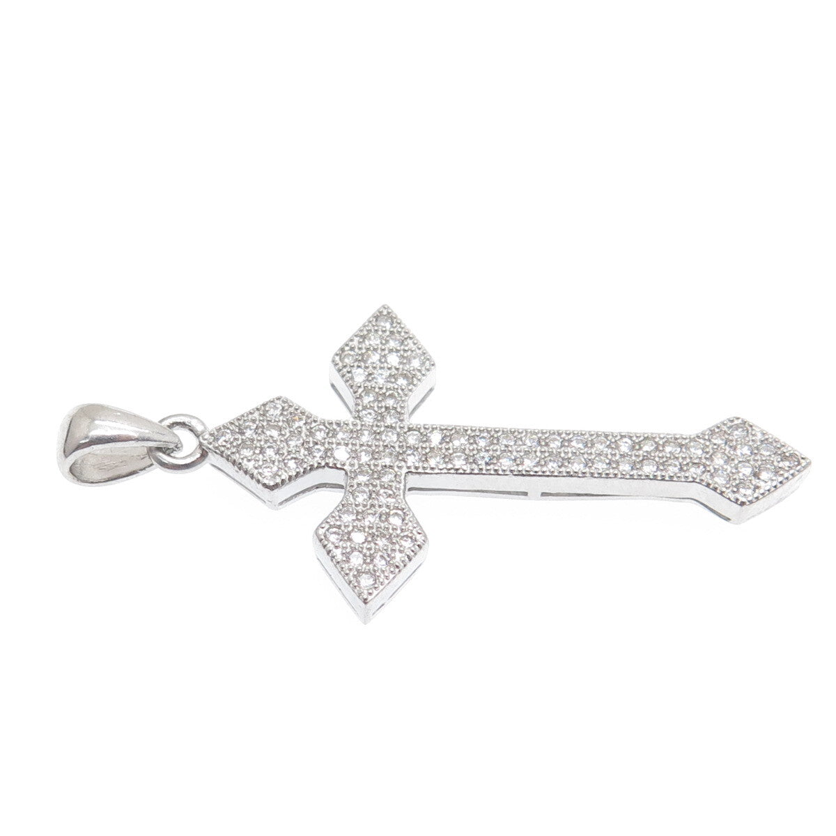 925 Sterling Silver Round-Cut C Z Sparkle Cross Religious Charm Pendant