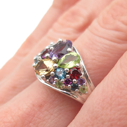 Sterling Vintage Topaz Amethyst Garnet Peridot Citrine Tourmaline Ring Size 8.25