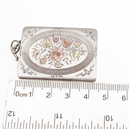 Thomas & Co. 925 Sterling 3-Tone Antique 1881 Birmingham Floral Locket Pendant