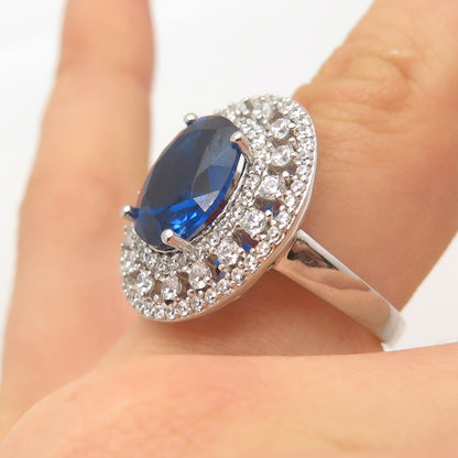 925 Sterling Silver Blue & White C Z Round Ring Size 8