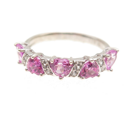 Michelle Albala 925 Sterling Silver Real White & Pink Topaz Heart Ring Size 6.25