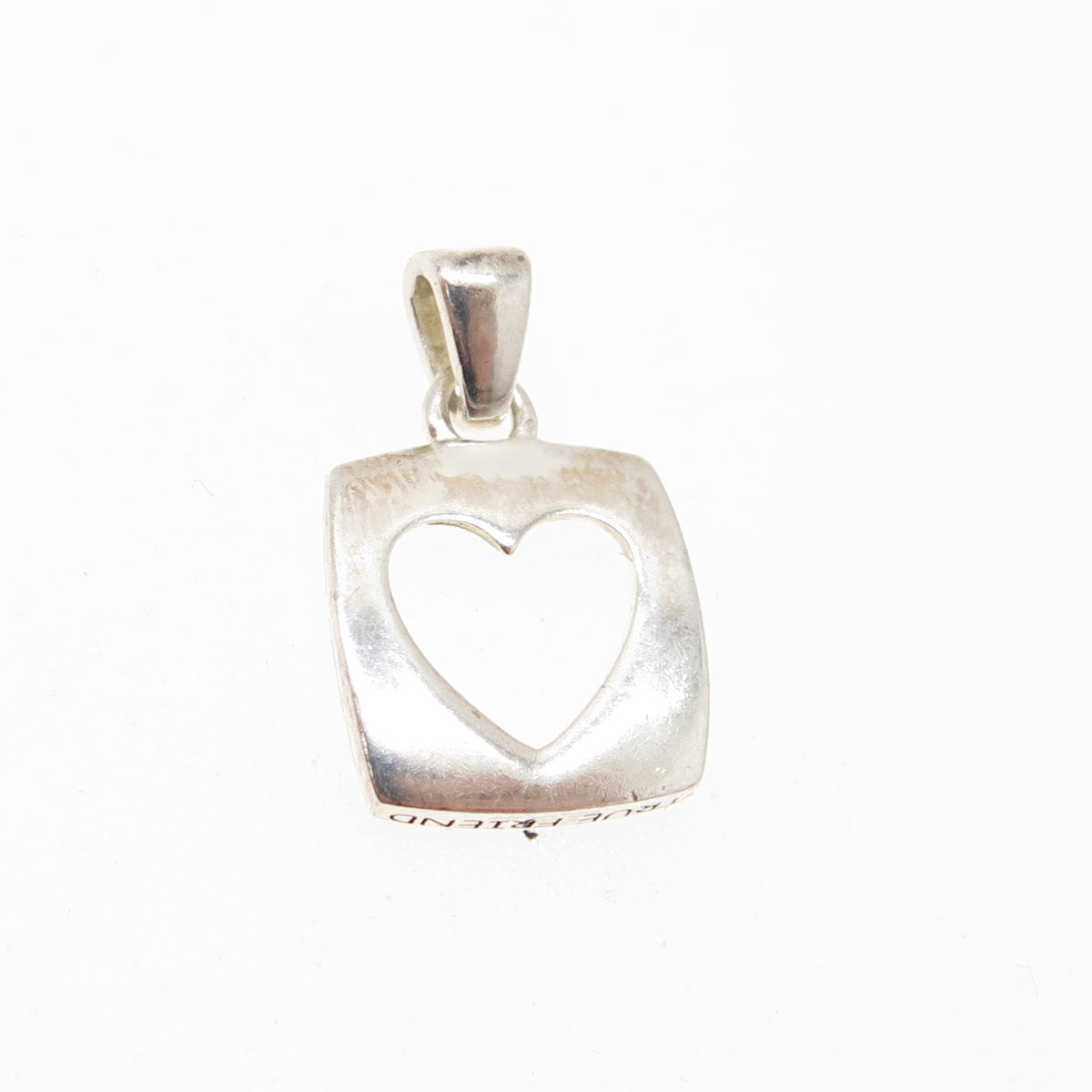 925 Sterling Silver Vintage "True Friend" Open Heart Modernist Pendant