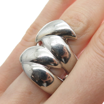 925 Sterling Silver Vintage Modernist Overlap Oxidized Ring Size 9.75