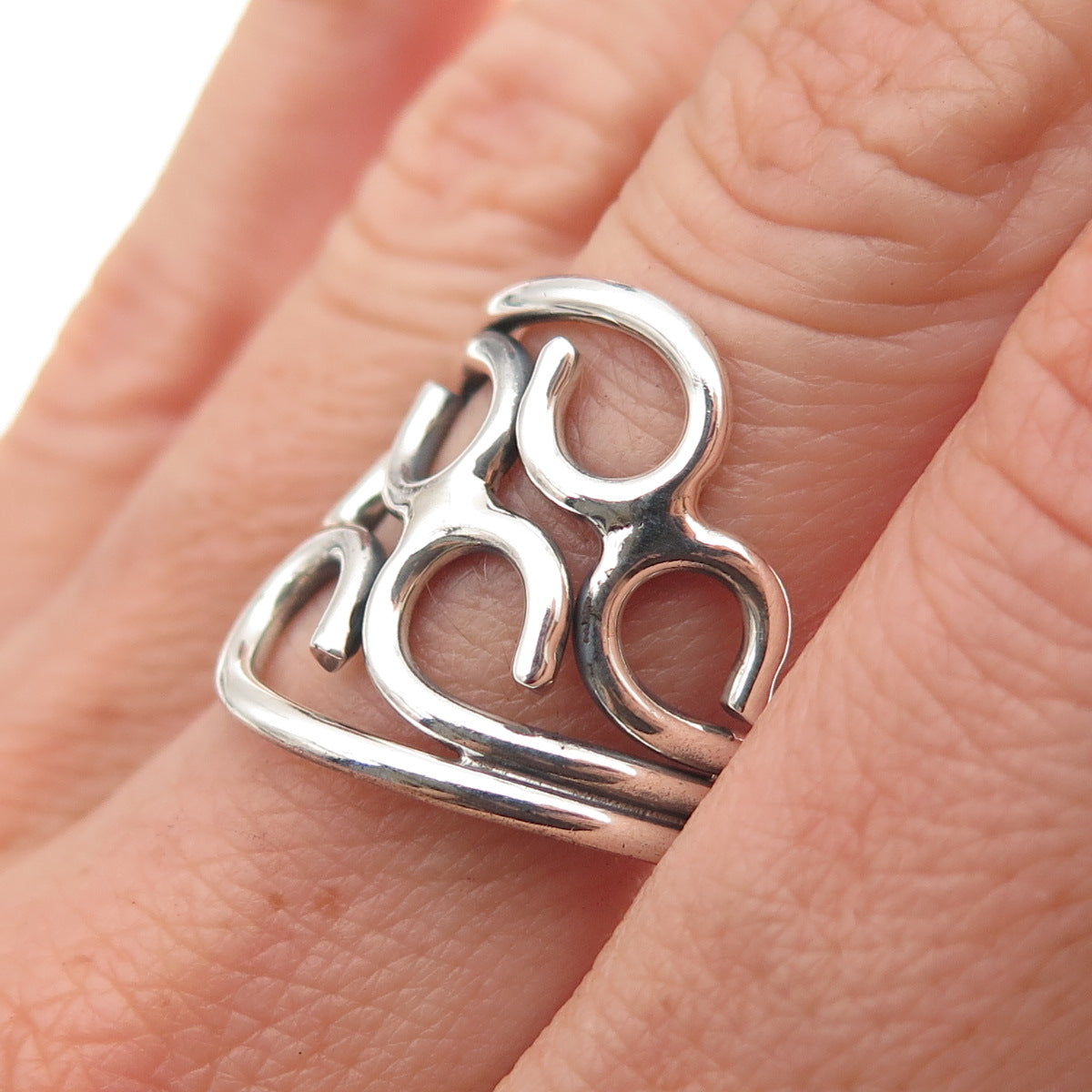 925 Sterling Silver Vintage Modernist Swirl Oxidized Ring Size 8