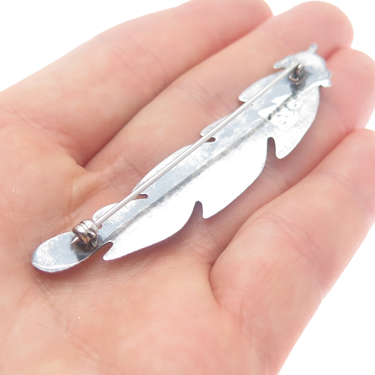 Old Pawn Sterling Silver Vintage Southwestern Turquoise Feather Tribal Brooch