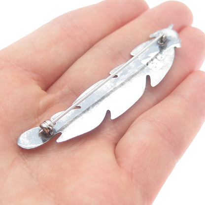 Old Pawn Sterling Silver Vintage Southwestern Turquoise Feather Tribal Brooch