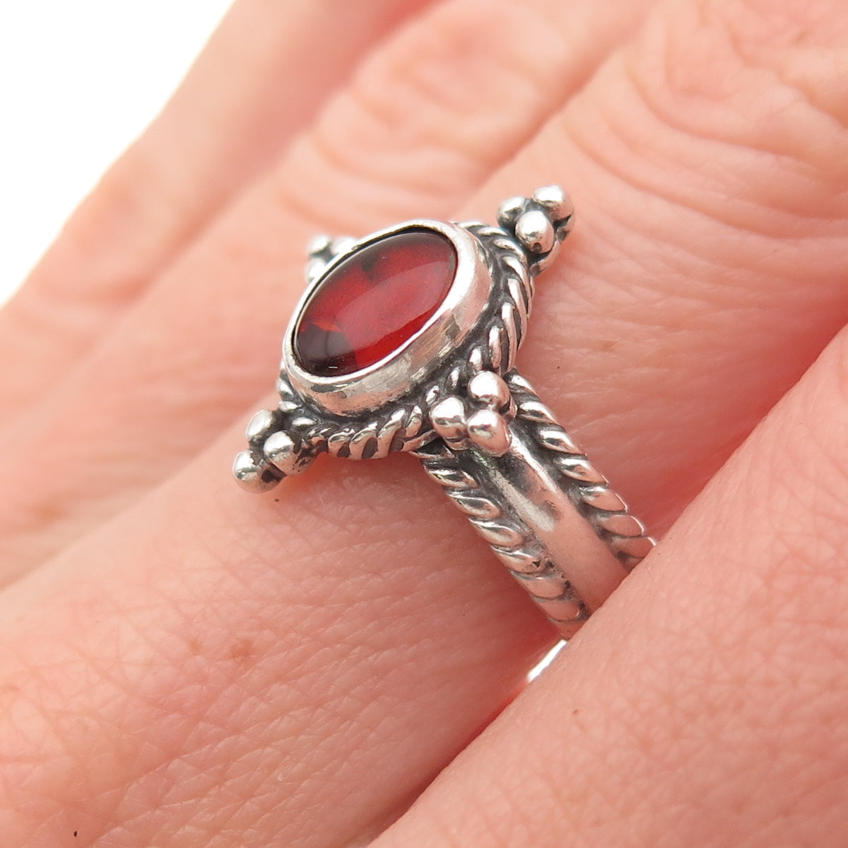 Shube 925 Sterling Silver Vintage Real Amber Oxidized Ring Size 6.75