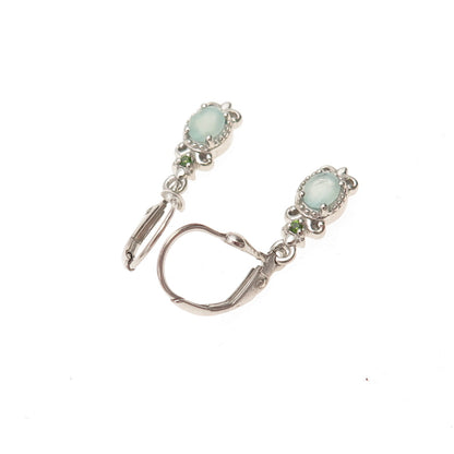D'Joy 925 Sterling Silver Real Aquamarine & Peridot Fleur de Lis Dangle Earrings
