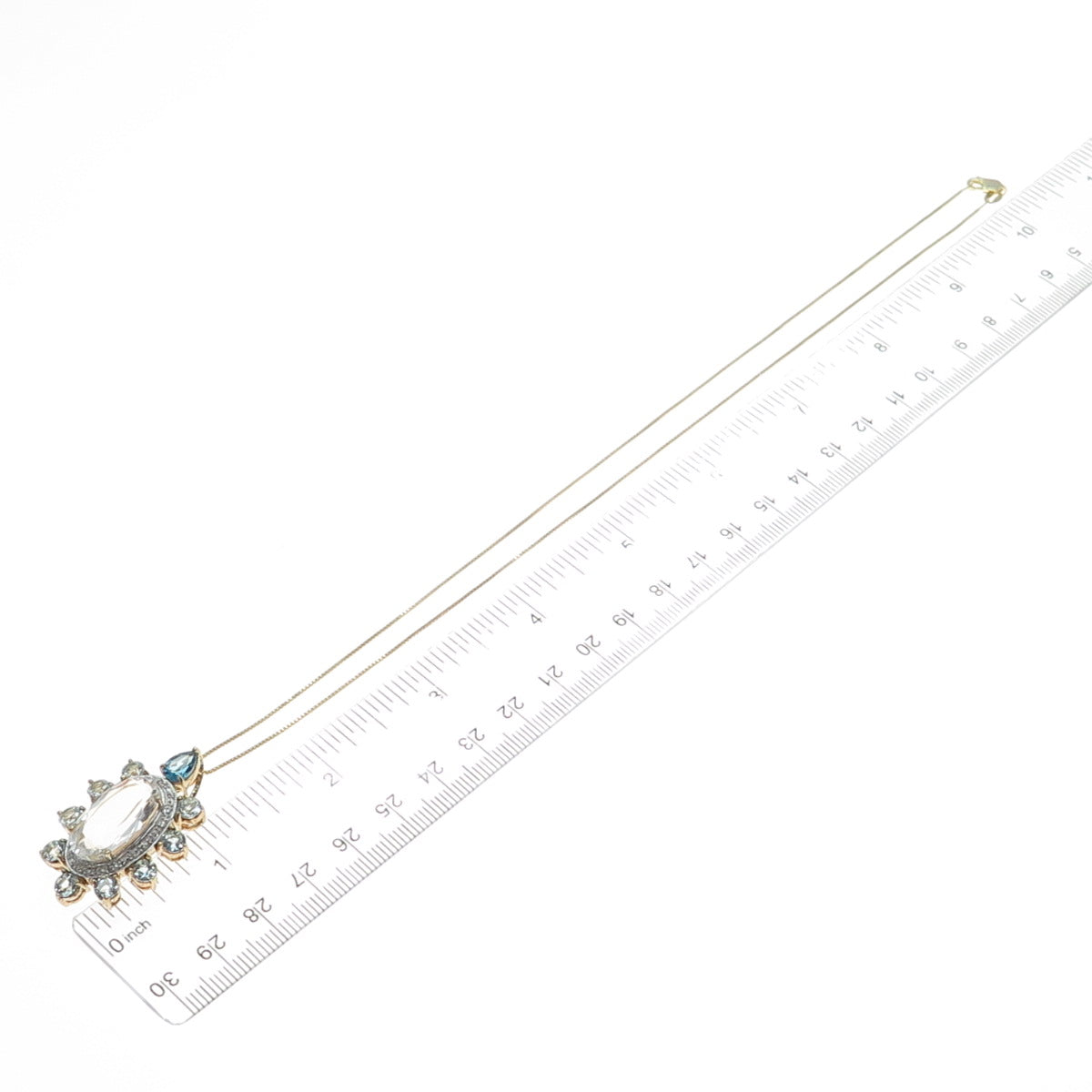 925 Sterling Gold Plated Diamond Accent Multi-Color Topaz Box Chain Necklace 18"
