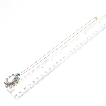 925 Sterling Gold Plated Diamond Accent Multi-Color Topaz Box Chain Necklace 18"