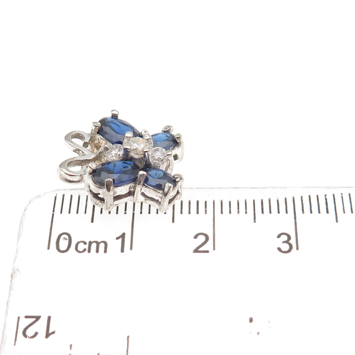 925 Sterling Silver Blue & White C Z Butterfly Mini Slide Charm Pendant