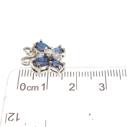 925 Sterling Silver Blue & White C Z Butterfly Mini Slide Charm Pendant