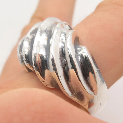 925 Sterling Silver Vintage Ribbed Ring Size 10.5