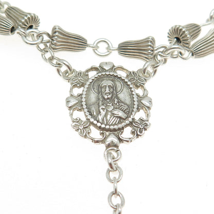 CREED 925 Sterling Silver Antique Art Deco Rosary Chain Religious Necklace 30"