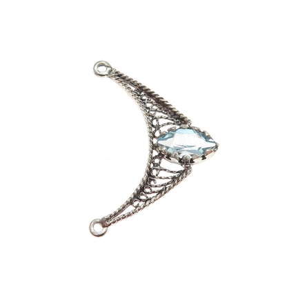 925 Sterling Silver Vintage Real Marquise-Cut Blue Topaz Centerpiece Pendant