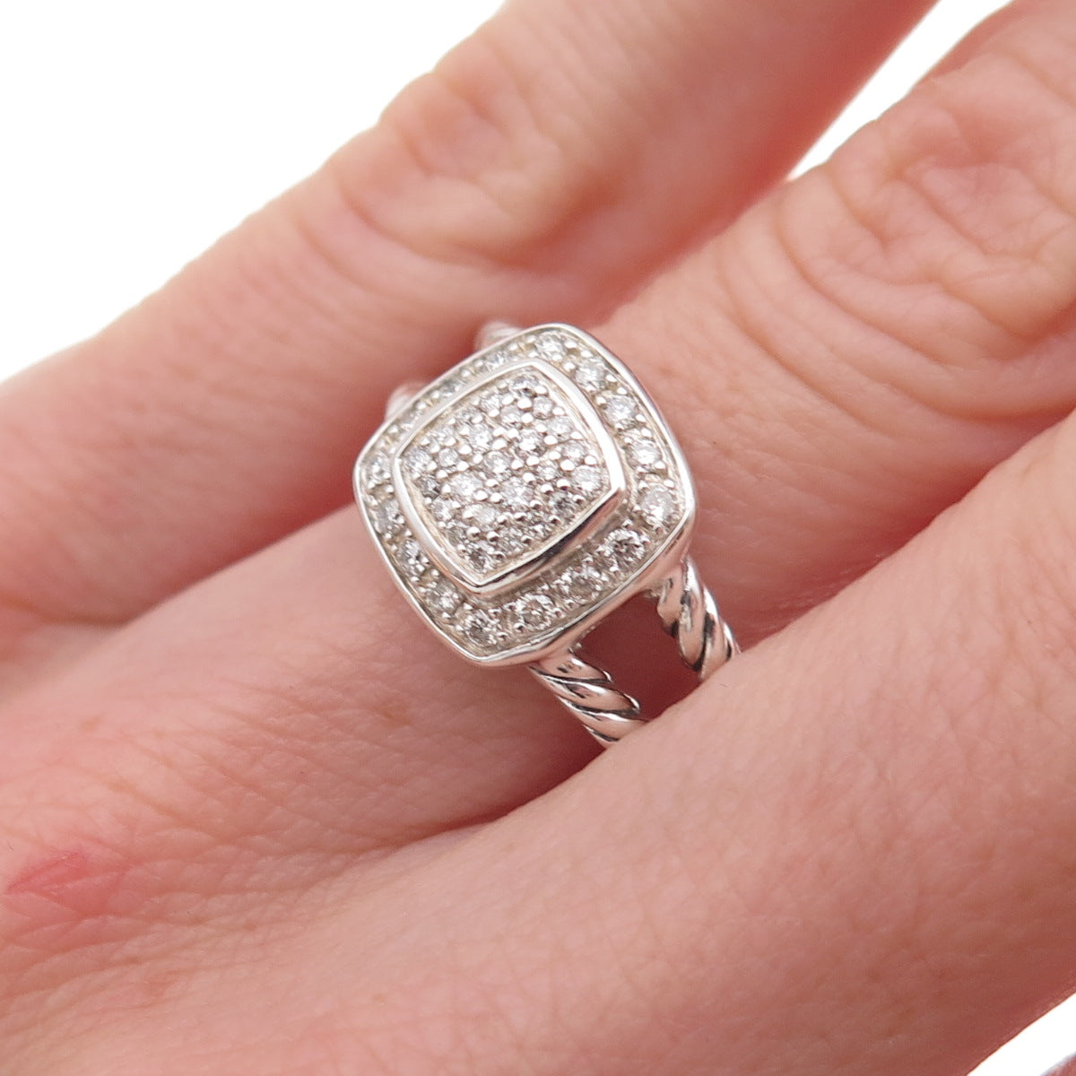 David Yurman 925 Sterling Silver Real Diamond Petite Albion Ring Size 6