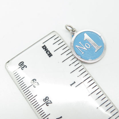 GRIFFITH & SONS Sterling Silver Vintage Enamel We're Number One Round Pendant