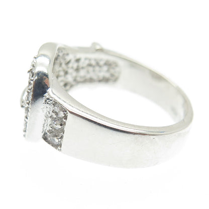 925 Sterling Silver Round-Cut Shaped C Z Belt Buckle Ring Size 5.5
