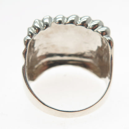 925 Sterling Silver Vintage Modernist Ribbed Square Ring Size 7.25