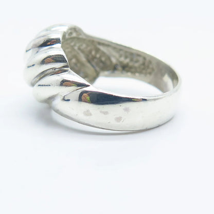 925 Sterling Silver Vintage Ribbed Ring Size 8.25