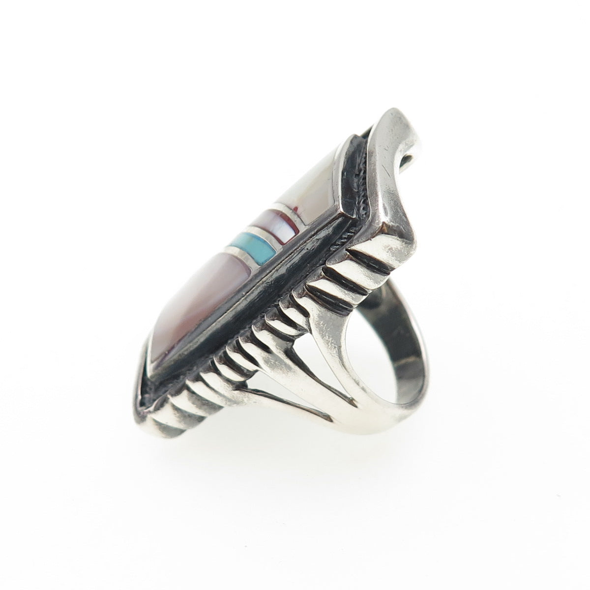 CFJ Collins Fine 925 Sterling Silver Vintage Real Turquoise & MOP Ring Size 7