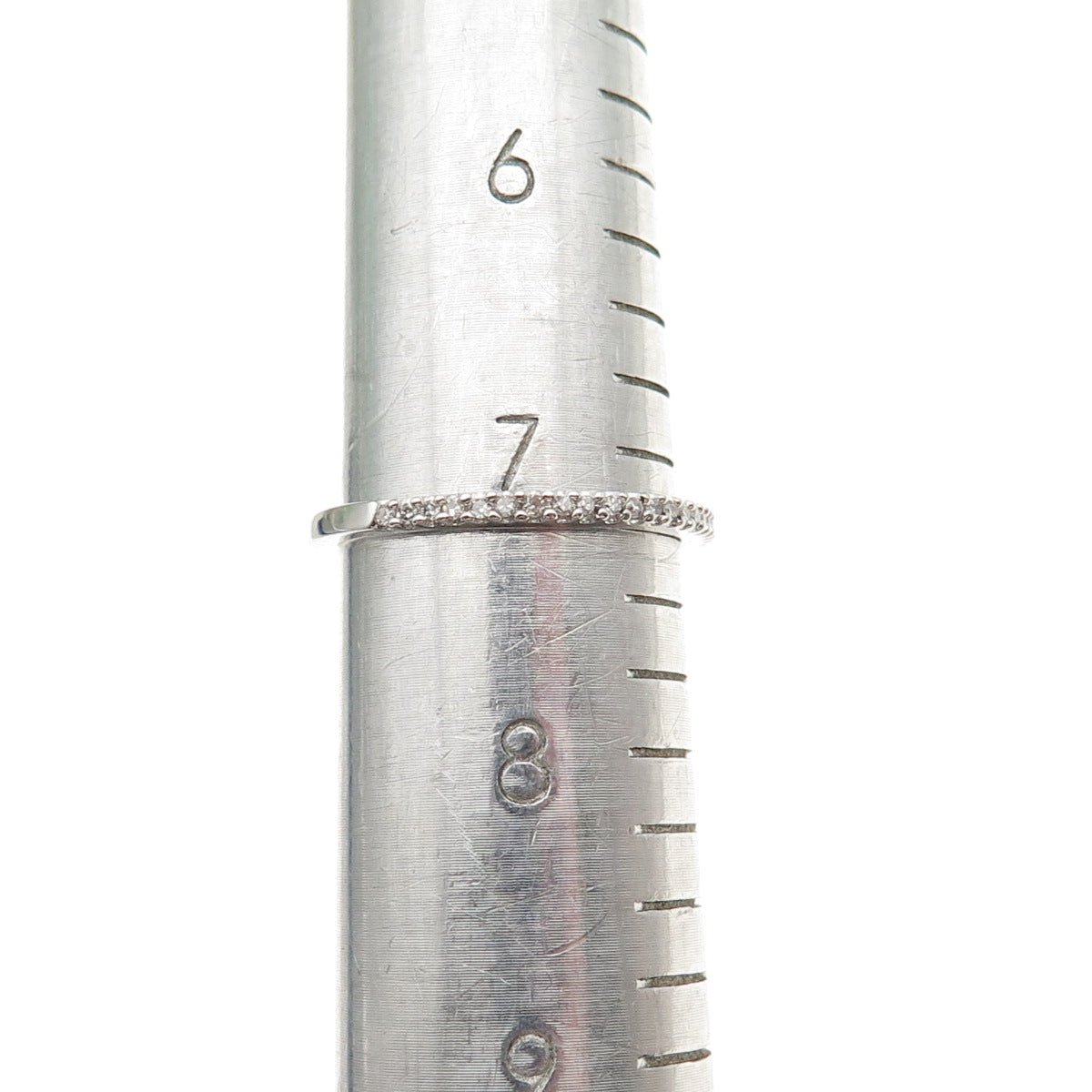 SUN 925 Sterling Silver Real Round-Cut Diamond Half Eternity Band Ring Size 7.25