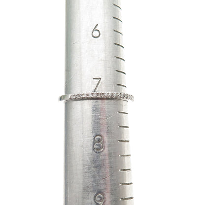 SUN 925 Sterling Silver Real Round-Cut Diamond Half Eternity Band Ring Size 7.25